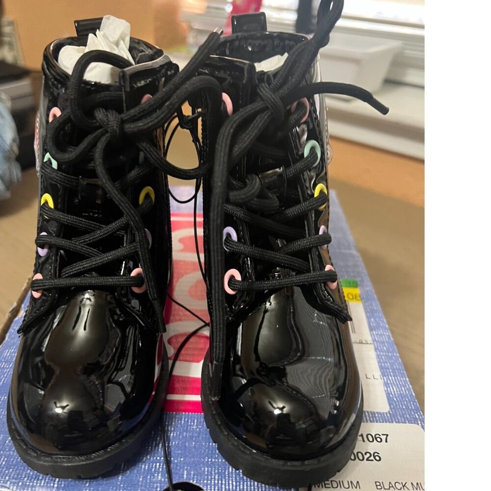 Pop Girls Lil Sybil Black Patent Boots Size 6M Little Girls Toddlers New